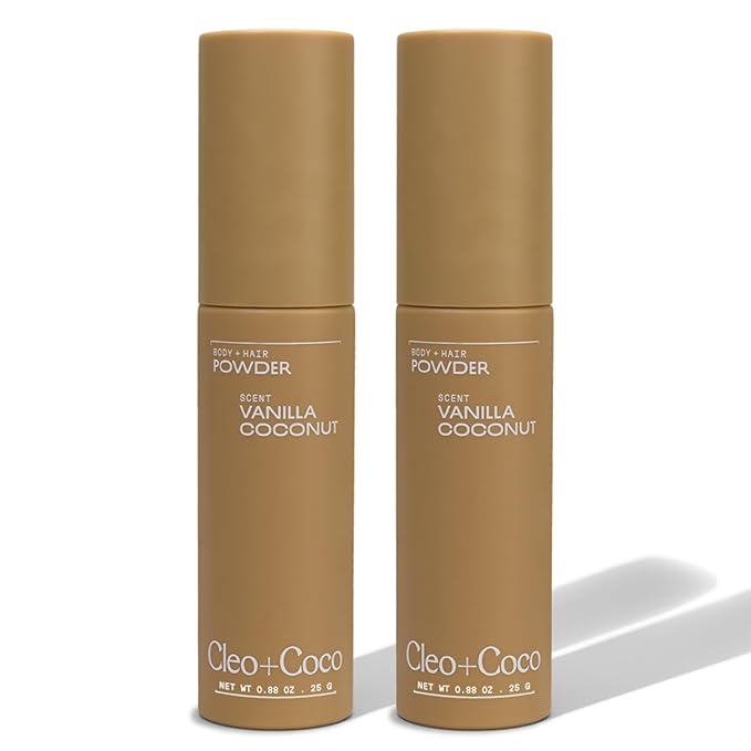 Cleo + Coco Deodorant Powder for Body & Hair, Vanilla Coconut (0.88 oz each), 2 Bottles, 2-in-1 Deo Powder & Dry Shampoo, Aluminum-Free, Talc-Free, Travel-Size (2 Pack, Vanilla Coconut)