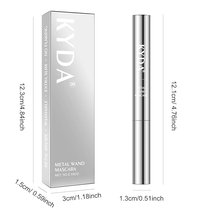 KYDA 2 Pcs Black Irond Wand Curling Mascara, Extra Slim Eyelash Look, Washable Metal Mascara Makeup, Lasting Waterproof Pigment, Charming Eyelash Makeup, No Flaking and Clumping
