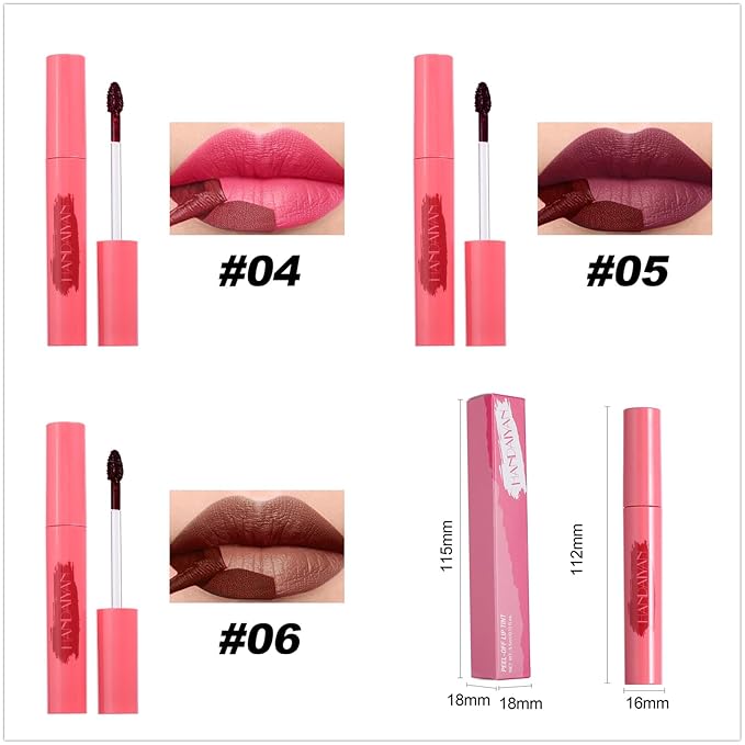 6 Colors Peel Off Matte Lip Tint, Long Lasting Natural Peel Off Tattoo Lip Liner Stain, Waterproof Smudge Proof Non-Stick Cup Tinted Lip Stain Peel Off Lip Gloss, Lip Makeup Gift for Women