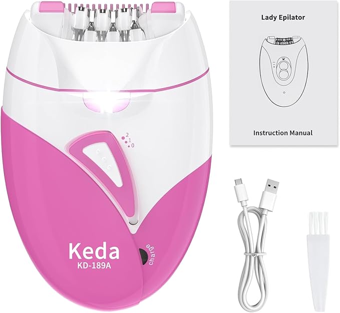 Smooth Glide Epilator for Women, 2 Speeds Painless Hair Removal Device with 36 Tweezers & LED Light, Rechargeable Epilators Hair Removal for Face, Bikini, Arms, Legs, Armpits (Hot Pink)