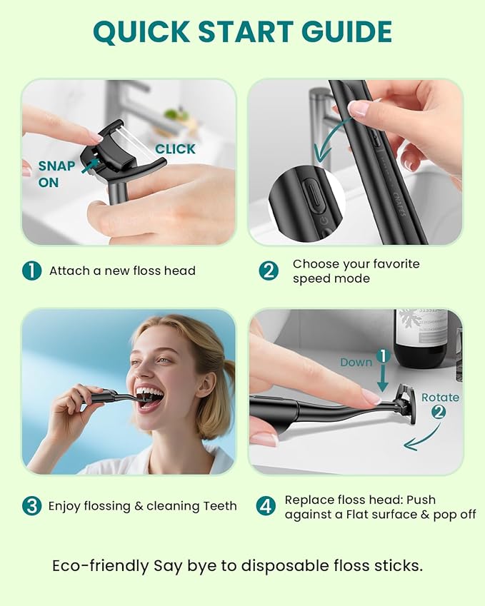 CNAPES Electric Flosser for Teeth with 54 Refill Heads +5 Speeds, Water Flosser Alternative, Easy Glide Flossing for Sensitive Gum, Rechargeable Oral Kit, 5X Cleaning, Portable Dental Floss Picks