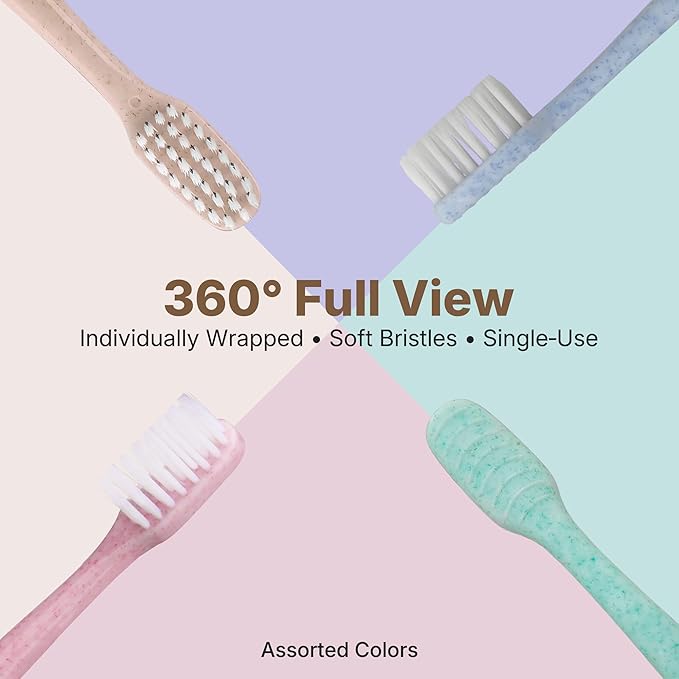 60 Pack Premium Disposable Toothbrush with Tongue Scraper – Individually Wrapped Bulk Travel Toothbrushes, Soft Bristles for Guests, Hotel, Vacation Rental, Home & On The Go,4 Colors