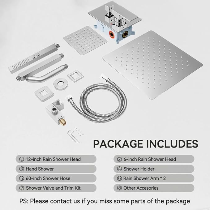 Shower Faucet Set Shower Systems, STARBATH 3 Way Shower Faucet with 2 in 1 Handheld, Ceiling Mount 12+6" Dual Rain Shower Head for Two People (6"+12" Shower Head-2 in 1-Handheld, Chrome)