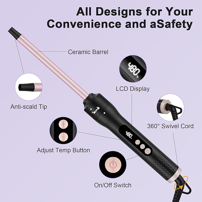 3 in 1 Curling Wand Set, Curling Iron Set with 3 Interchangable Ceramic Curling Wands (0.5”-1.25”), Fast Heating Up Hair Curler, Dual Voltage Wand Curling Iron