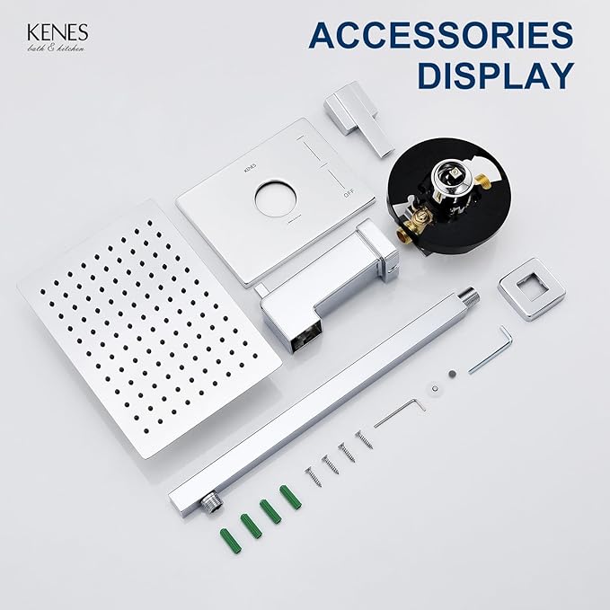 KENES Polished Chrome Tub and Shower Trim Kit, Tub Shower Faucet Set Complete with 10-Inch Rainfall Shower Head and Tub Spout, KE-6024A-5 (Shower Valve Included)