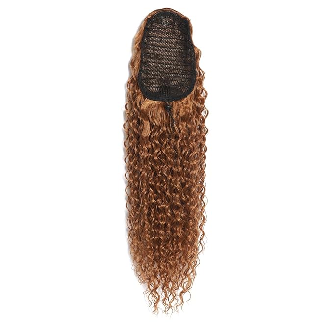 Deep Wave Ponytail Extension for Women 24 Inch Brown Curly Wavy Ponytail Hair Extensions Drawstring with Clips Short Synthetic Hairpiece for Daily and Party