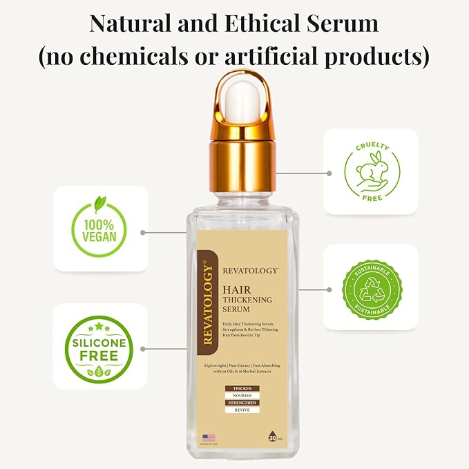 REVATOLOGY Leave-in Hair Thickening Serum for Women (Made in USA) Science-Backed Formula with Rosemary, Biotin-Rich 30 Cold-Pressed Herbs & Oils Nourishes and Volumizes | Cruelty & Chemical Free