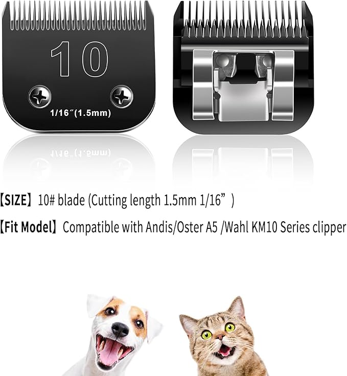 Audoc 10 Blades Dog Grooming Blades Compatible with Andis/Oster A5/Wahl KM-10 Series Dog Clippers,Detachable Clipper Replacement Blade,Black (6PCS Black-#10+30+3FC+4FC+5FC+7FC)