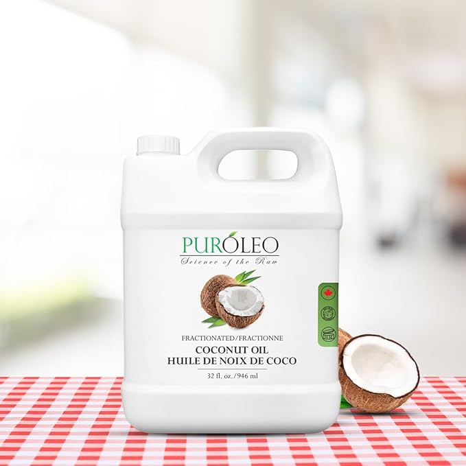 PUROLEO Fractionated Coconut Oil 32 Fl Oz/946 ML (Packed in Canada) 100% Natural and odorless Moisturizer & Carrier Oil l Hair Skin Body, Aromatherapy, Massage, Makeup Remover
