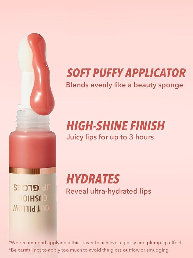 SHEGLAM Pout Pillow Cushion Lip Gloss Moisturizing Liquid Lipstick High Shine Finish Sponge Tip Applicator Non-Sticky Lip Glaze Party -Cat Nap