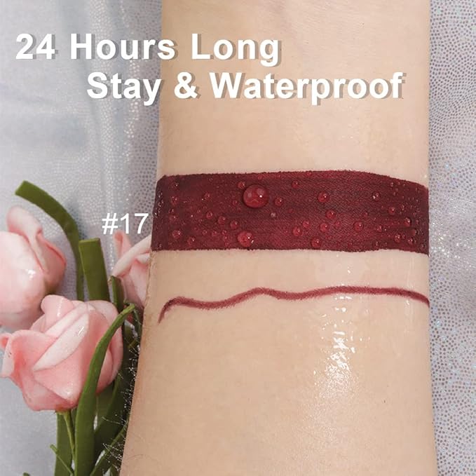 evpct 2Pcs Dark Deep Red Maroon Matte Lipstick and Lip Liner Makeup Set for Women Dark Blood Red Liquid Matte Brown Lipstick Lip Liner Stain long lasting waterproof Permanent Lipsticks 24 hours 17#