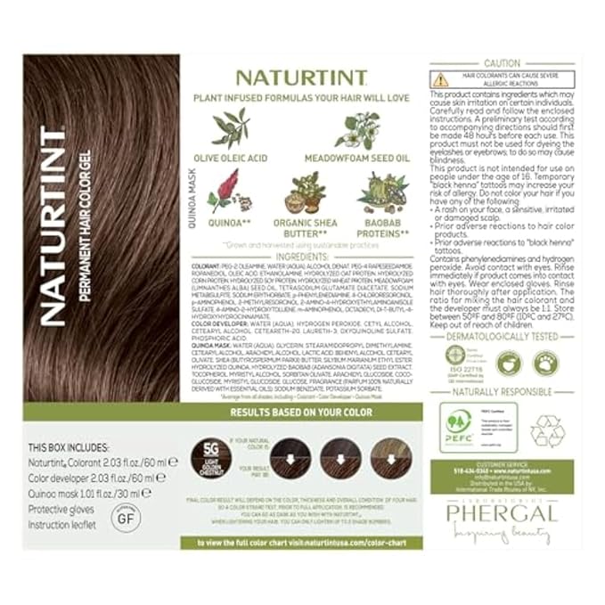 Naturtint 5G Light Golden Chestnut Permanent Hair Color (Pack of 1), Ammonia Free, Vegan, Cruelty Free, up to 100% Gray Coverage, Long Lasting Results (Packaging may vary)