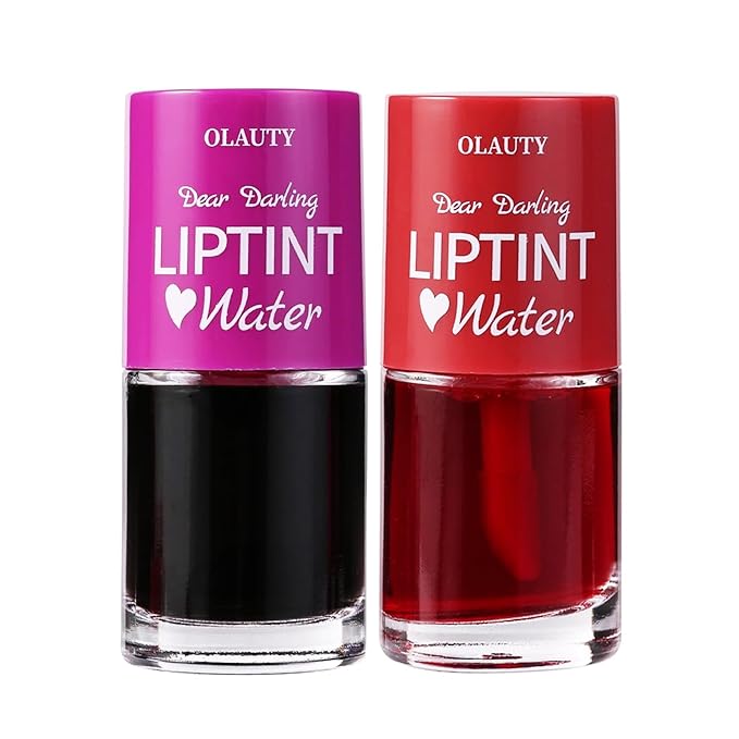 Lip Tint Stain Set, Korean Lip Tint Glossy Lip Stain Plumping Mini Liquid Lipstick, Multi-use Lip and Cheek Tint, Long-Wear Lip Stain Non-Stick Cup Lip Tint (Grapefruit + Grapes)