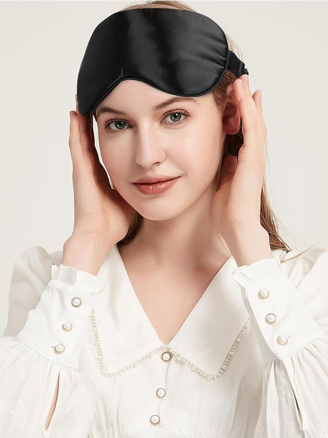 SILKTALE 100% Mulberry Silk Eye Mask for Sleeping with Silk Wrapped Adjustable Strap,Black