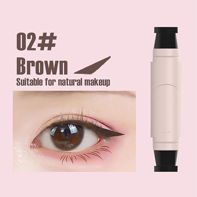 2PCS Gel Eyeliner Pencil Set, Foldable Eyeliner Stamp for Perfect Wings, Waterproof Eyeliners Tool, Smudge Proof Eyeliners Pen for Beginners (Black+Brown)