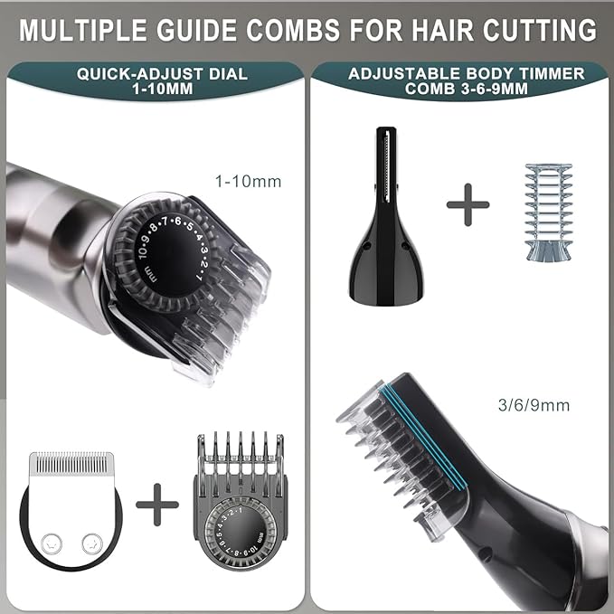 Hatteker Beard Trimmer for Men, Waterproof Hair Trimmer Electric Razor, Cordless Hair Clippers Shavers for Men, Shaving Kit for Nose Mustache Body Facial, Beard Grooming Kit 7 in 1