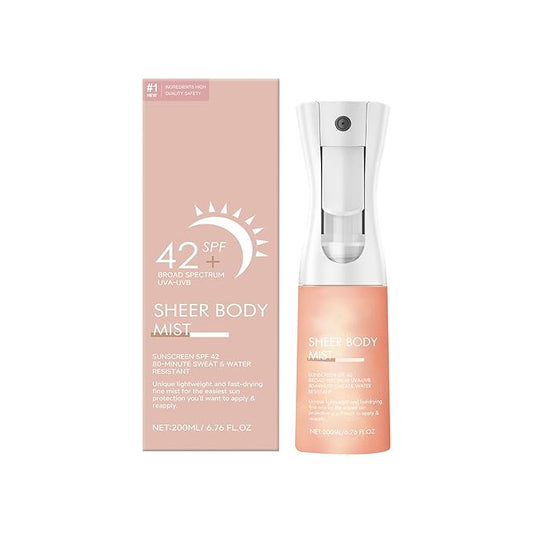 Sunglaze Sheer Body Mist Sunscreen SPF 42, Infused with Shimmering Body Oil, Hydrating Mist, Hydrates, Gives Skin a Glowy Finish, Lightweight, Gives Skin A Glowy Finish(6.7 Fl Oz)