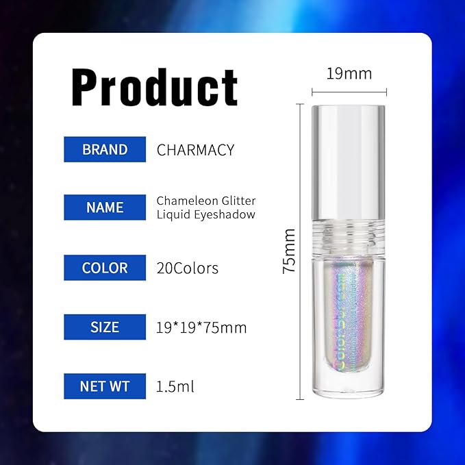 CHARMACY Liquid Duochrome Eyeshadow, Metallic Eye Looks, Long Lasting Glitter Eye Shadow Sets Metallic Pigments, Quick Drying, Sparkling Shiny Eye Makeup for Beginners, 1.6g (#04)