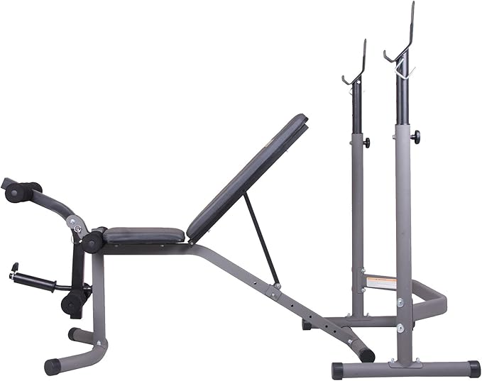 Body Champ Weight Bench with Leg Extension Attachment 2-Piece Combo BCB3780, Gray/Silver