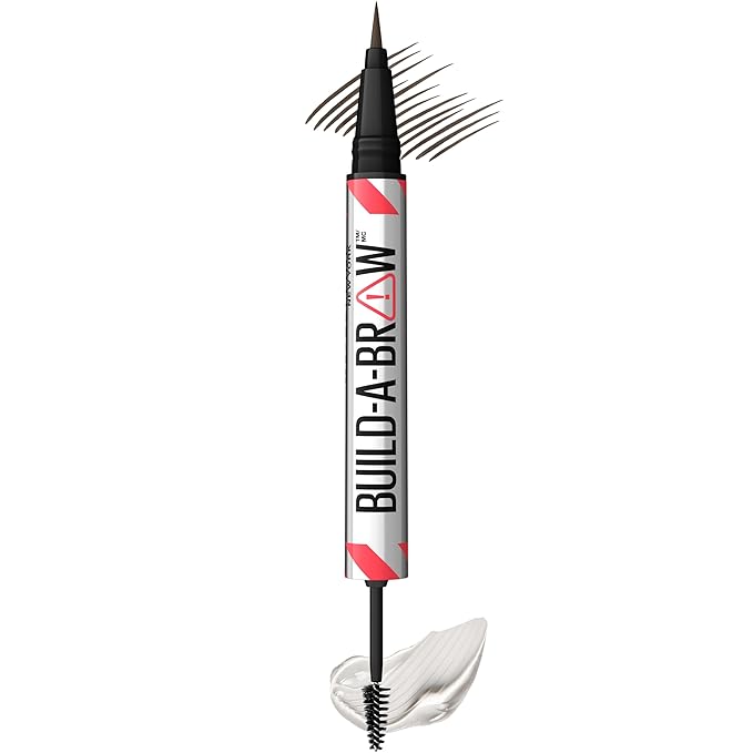 Maybelline Build-A-Brow 2-in-1 Brow Pen and Sealing Eyebrow Gel, Eyebrow Makeup for Real-Looking, Fuller Brows, Black Brown, 1 Count