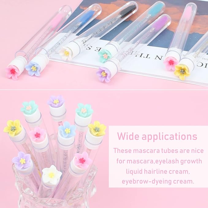 SenRocc 20 Pcs Mascara Wands Tube Set Reusable LashBrush Rose Flower Tube Eyelash Brush Tubes SpooliesLash Extension Brushes Applicators Makeup Tools (5-petal-MIX)