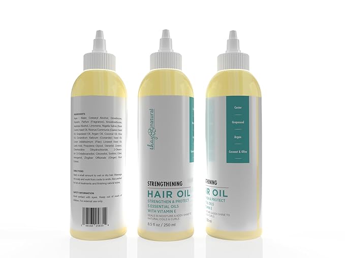 Strengthening Hair Oil with 5 Essential Oils, Vitamin E for Natural Coils and Curls, Moisture Sealing Formula, 8.5 fl oz