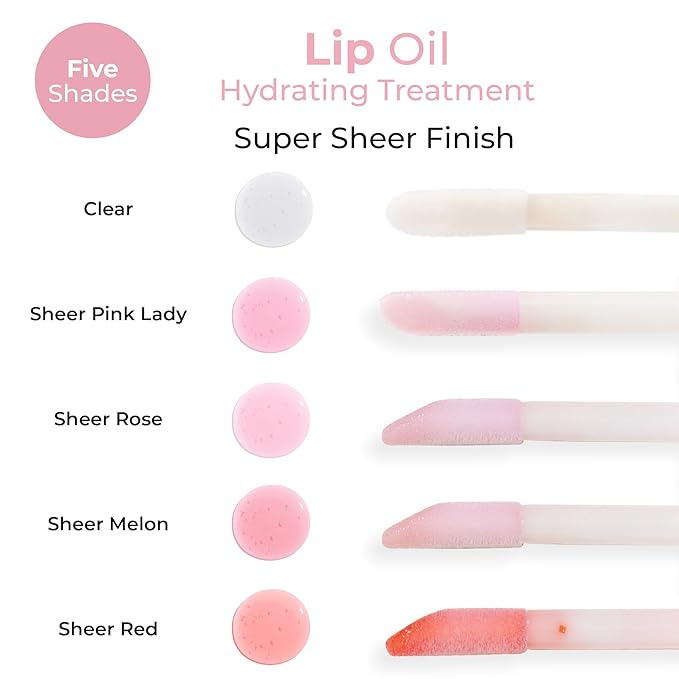 MCoBeauty - Lip Oil Hydrating Treatment - Sheer Rose - Moisturizing Jojoba Oil Lip Gloss - Juicy High-Shine Tinted Lip Glaze for Dry Lips with Doe-Foot Applicator - Cruelty Free Lip Care
