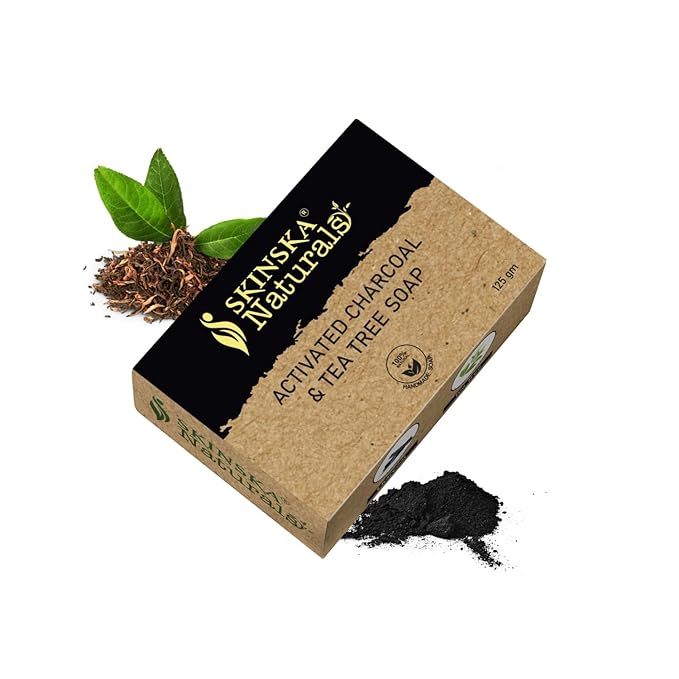 SKINSKA NATURALS Charcoal Tea Tree Body Soap, Deep Moisturizing Soaps Cleanser with Glycerin & Aroma Oil, Refreshing Bath Bar Soap for Clarified Skin Texture & Clean Feel for Men & Women – 4.40 oz