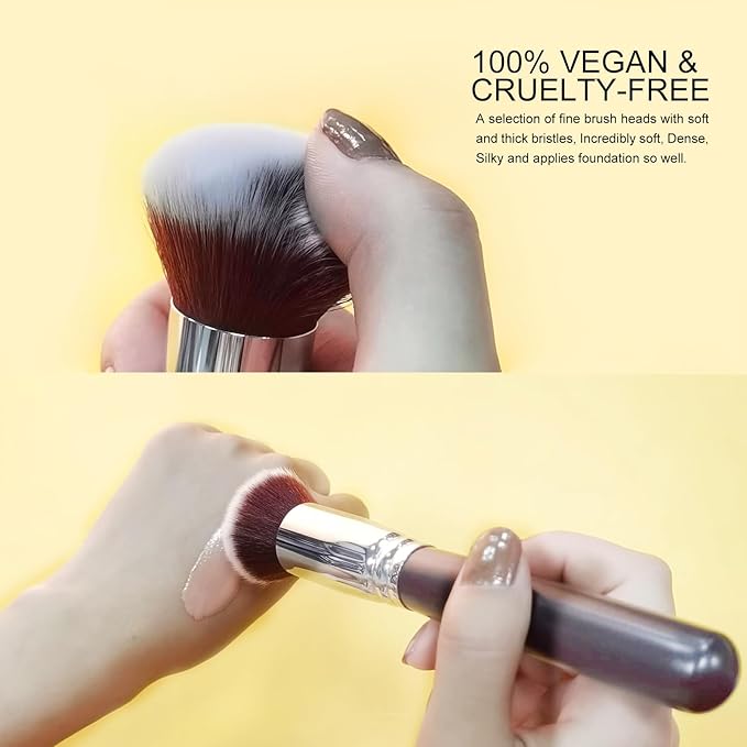 ACOSBRUOP Foundation Brush, Round Top Kabuki Foundation Brush and Professional Grade Makeup Brush for Liquid Blending Mineral Powder Bufting Stippling Makeup Tools, Black