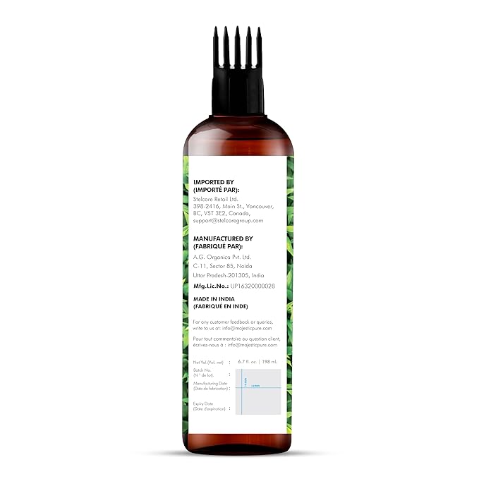 Majestic Pure 100% Pure Tea Tree Oil with Biotin for Hair Care, Strengthening, Nourishing, and Volumizing Formula with Jojoba Oil and Castor Oil - Non GMO Verified, 198 ml