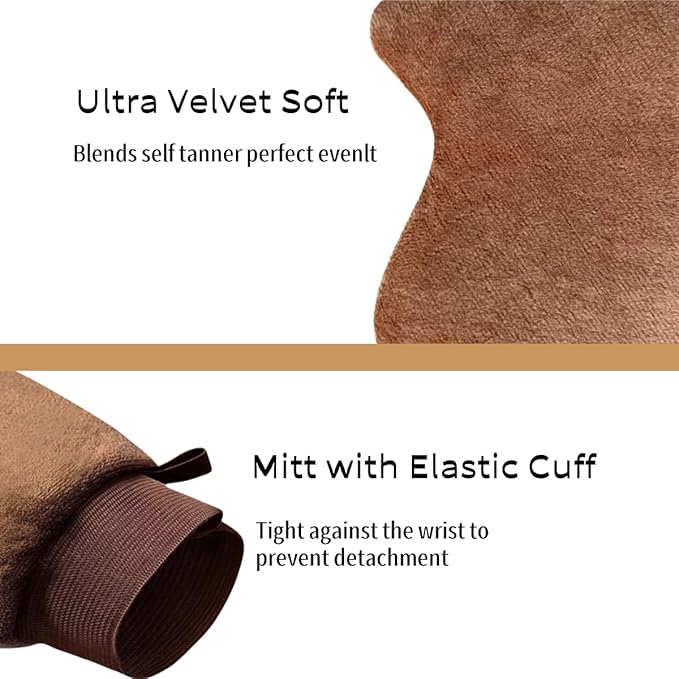 Self Tanning Mitt Applicator Elastic Wrist Self Tanner Glove with Thumb Application of Self Tanning Mousse or Body Lotion (Tan Mitt-Elastic)