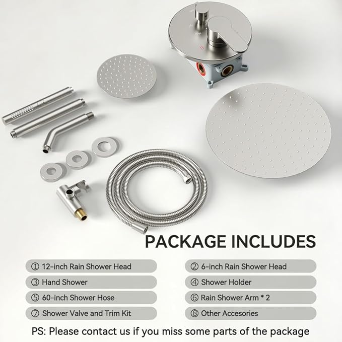 Shower Systems Shower Faucet Sets STARBATH 3 Way 12+6" Round Dual Rainfall Shower Head with Handheld Spray, Ceiling Mounted Rain Shower Valve with 5 Diverter and Trim Kit Complete, Brushed Nickel