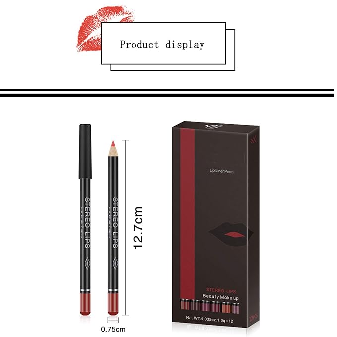 Natural Lip Liner Lipstick Pencils, 12 Colors, Waterproof, Long Lasting, Easy to Apply & Remove, 12 PCS Lip Liner set