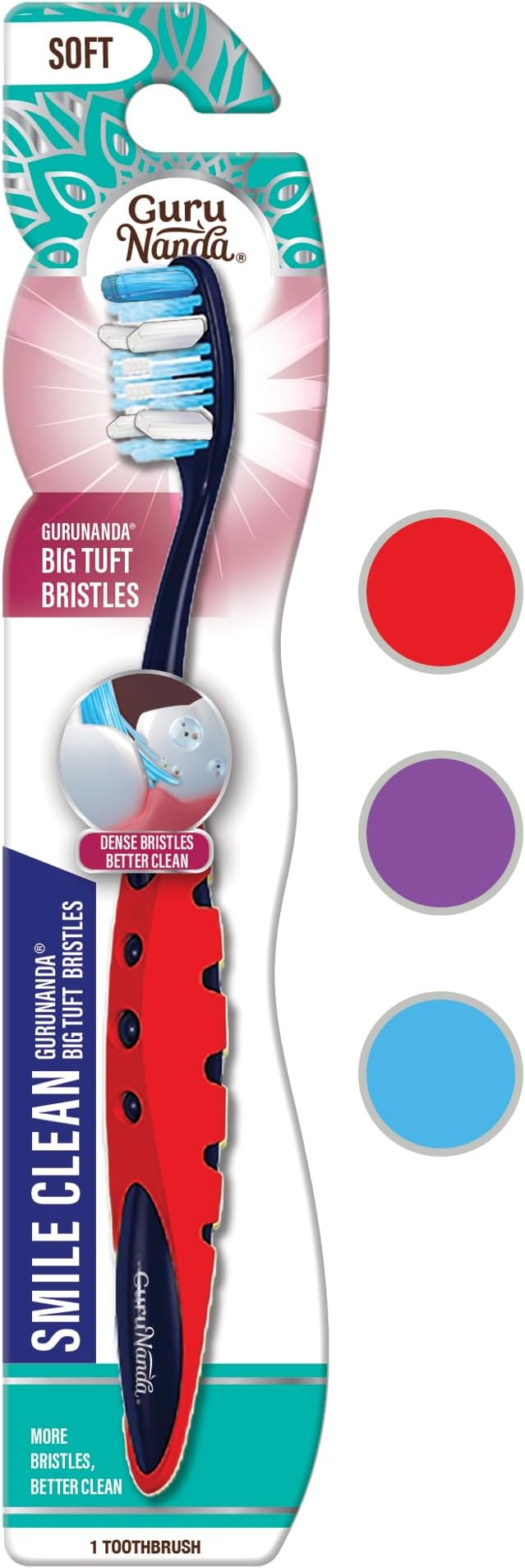 GuruNanda Smile Clean Toothbrush - Big Soft Bristles - Helps Clean Plaque, Whitens Teeth, and Aids in Fresh Breath – BPA-Free Brush for Adults & Kids - 1 Count
