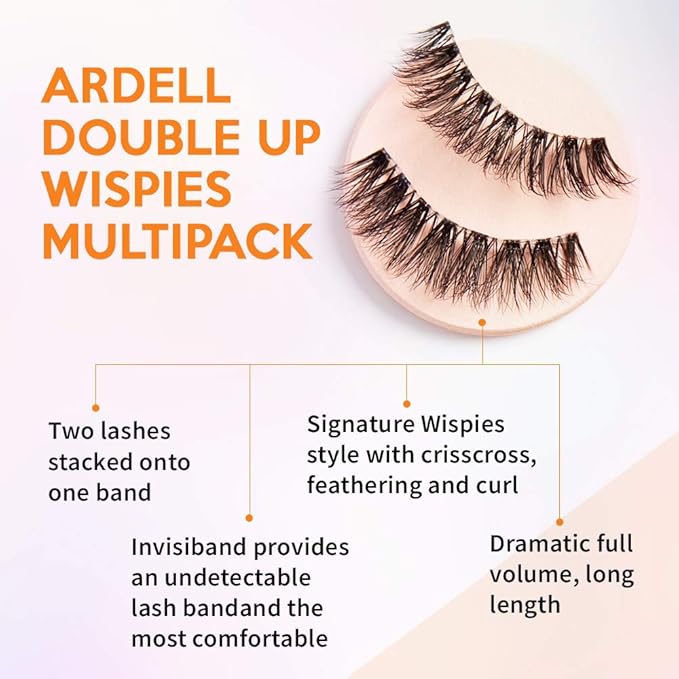 Ardell Double Up Wispies False Eyelashes - Double-Layered for Extra Volume & Dramatic Look, Natural Strip Wispy Lashes, 2 Pack