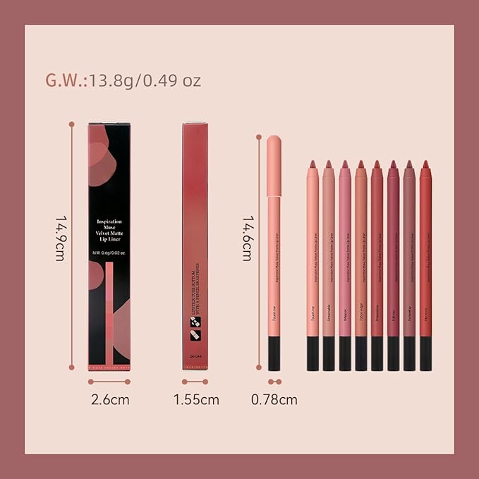 KISSIO Lip Liner,Creamy Lip Pencil,Long Lasting Lip Liner with Sharpener,Matte Finish,Smooth and Soft,Non Dry,Easy to Use,Cruelty free,0.02 oz,06 Fall into