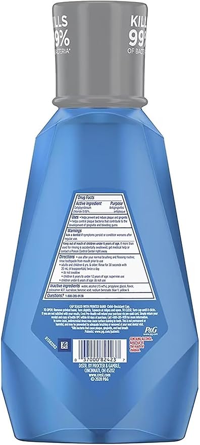 Crest, Pro Health Bacteria Guard with Alcohol Clean Mint Mouthwash, 33.8 Fl Oz