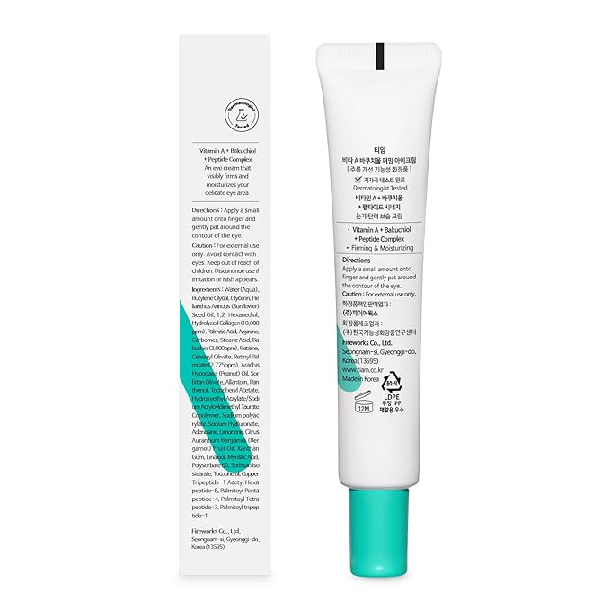 TIAM Vita A Bakuchiol Firming Eye Cream, 1.01 fl oz, Retinol Alternative Anti-Aging Cream for Wrinkles, Dark Circles, and Puffiness, Fragrance-Free Under-Eye Cream, Korean Skin Care