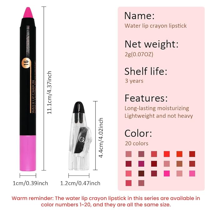 Dazzling Pink Crayon Matte Lipstick Lip Liner Pencil, Moisture Smooth Lipstick Pencil,With pencil sharpener Sharpenable Lip Pencil, Ultimate Lip Crayon for Women Smudgeproof Waterproof 16#