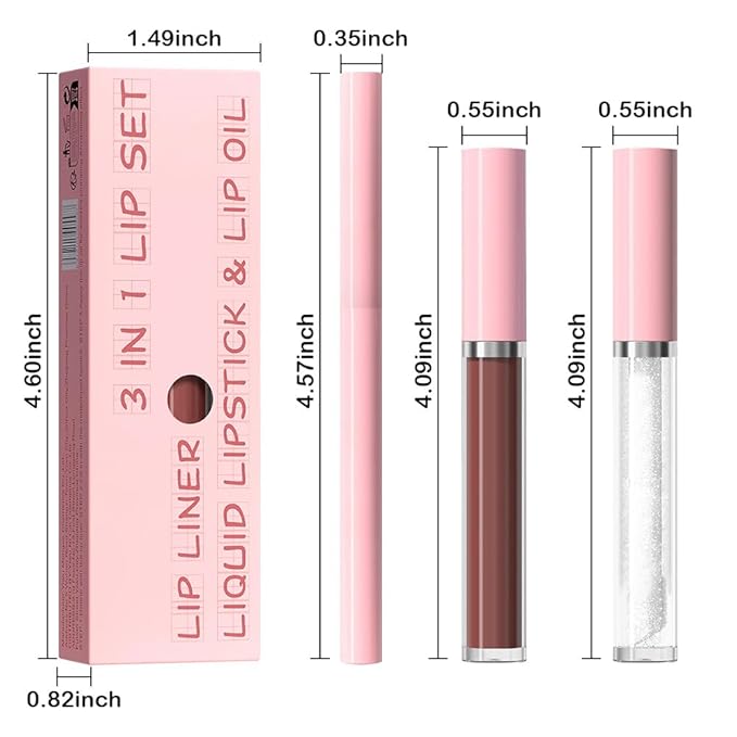 3-in-1Light Nude Matte Lip Stain Kit | Waterproof Lip Liner + Hydrating Matte Lip Gloss + Nourishing Lip Oil | Long Lasting Plumping to Create Perfect Lip Makeup.02#