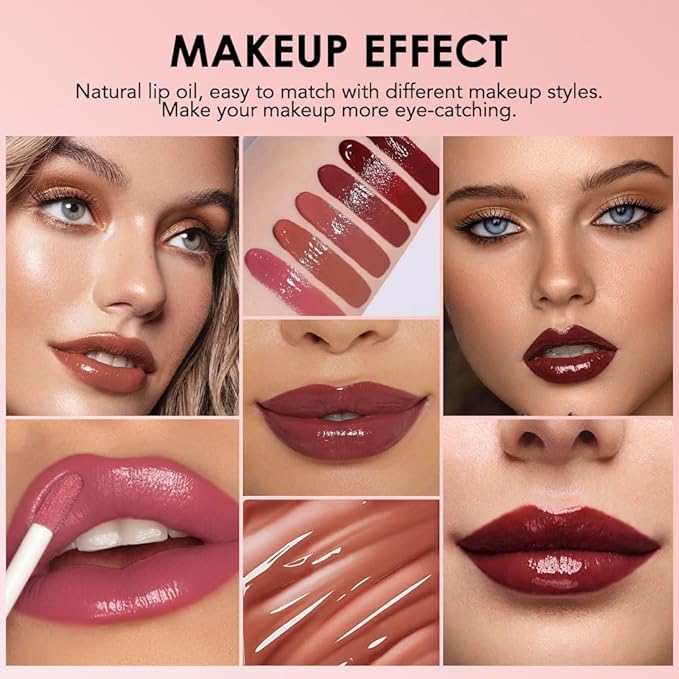 Hydrating Lip Glow Oil, Plumping Lip Oil, Tinted Lip Plumper Gloss,Younger-Looking Lips | Nourishing Long Lasting Non-Sticky Hydrating & Smoothing Lip Treatment Cruelty Free 08#