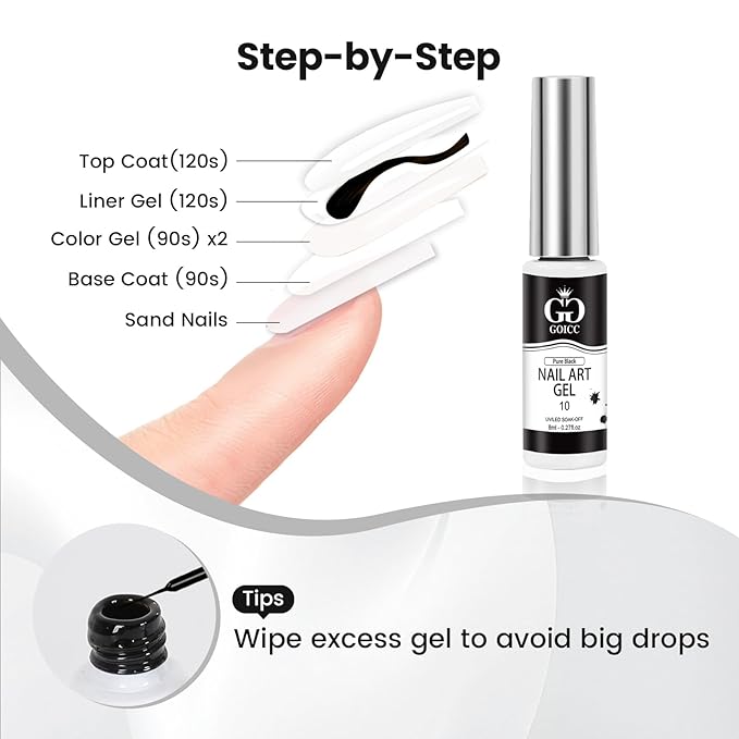 Black and White Gel Nail Polish Art Liner – 2 Colors Gel Nail Polish White Black Liner for Nail Art Design French Tips Soak Off UV/LED 8ml (B6)