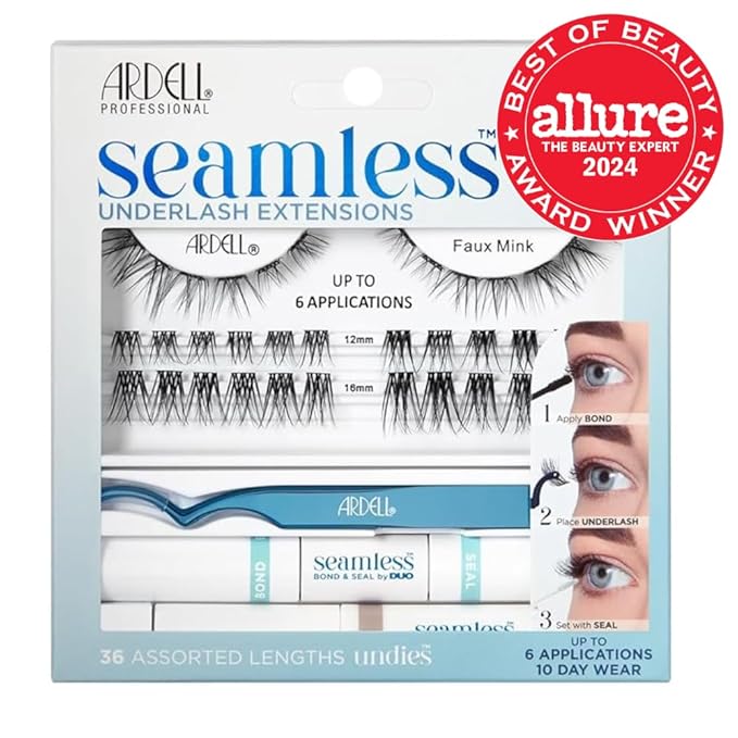 Ardell Seamless Eyelash Extension Kit, Faux Mink - Customizable DIY Lash Clusters, Includes Bond & Seal and Applicator for Long-Lasting Natural Lashes, 1 Pack