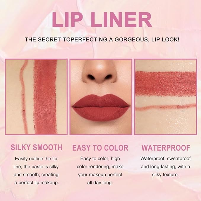 2-in-1 Light Brown Matte Lip Liner and Lipstick Set – Long Lasting 24H Waterproof Brown Lip Stain, Smudge Proof Lip Pencil Kit, Lip Makeup for Women and Girls, 10 Combo lapiz de labios