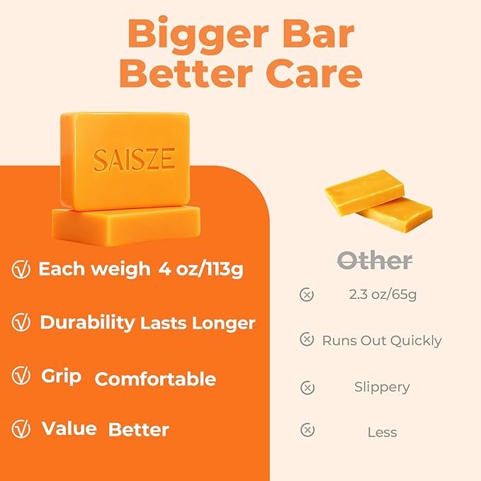 SAISZE Turmeric Soap, Kojic Acid Soap Bar, 4oz x 2 BARS, Dark Spots Remover for Face and Body, Brightening, Hyperpigmentation