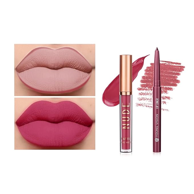 YOUNG VISION 6 Colors Matte Lipstick & Lip liner Combo Set, Matte Lip Makeup Srt - Durable, Waterproof, Long Wear, Cruelty Free for Girls, Women, Beginners Teenagers