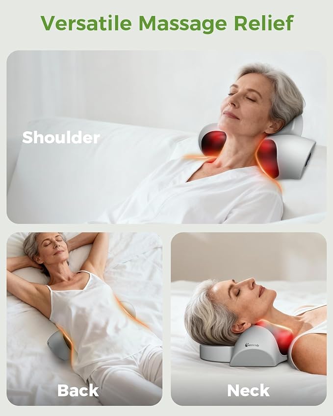 Upgraded 3-in-1 Neck Massager Pillow with Heat, Portable Cordless Neck Massager for Pain Relief Deep Tissue, Rechargeable Pillow Massager for Neck & Shoulder Relaxation at Home/Office/Travel