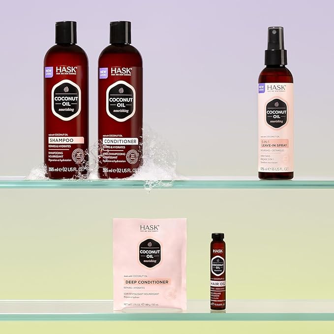 HASK 5-in-1 Coconut Leave-In Conditioner Duo (6oz-Qty 2) & Deep Conditioner Packette, Color Safe, Sulfate-Free, Paraben-Free, Gluten-Free, for All Hair Types