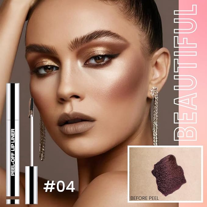 Matte Lip Gloss Stain-Peel Off Lip Liner Tattoo, Light Taupe Lip Tint,Long Lasting Peel Off Lip Stain, Waterproof Transfer-proof Lip Mask Lip Liner Peel Off Lip Gloss,Stayn Lip Makeup. #04