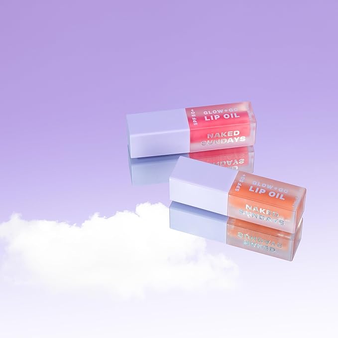 Naked Sundays SPF50 Go & Glow LIP OIL Trio - Hydrating Lightweight Lip Gloss with SPF Protection for Soft & Glossy Lips, Non-Sticky, Vegan (Watermelon